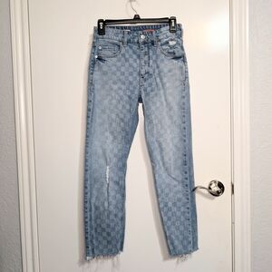 Pilcro Light Blue Checkered Ankle Jeans
